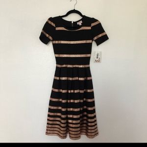 LuLaRoe black and rose gold striped Amelia dress
